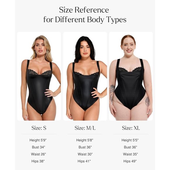 Women's Brown Tummy Control Corset Tops Thong Faux Leather Shapewear Bodysuit - Picture 6 of 6